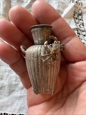 Antique Japanese Sterling Silver Lantern Basket crab Salt Shaker Meiji Period
